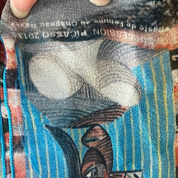 Brochier Pablo Picasso Bust of a Woman with a Striped Silk Square Scarf 50x15 - Picture 5 of 9